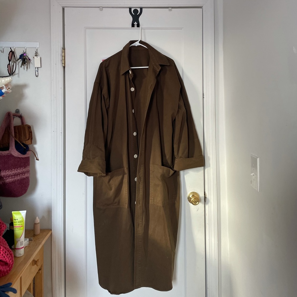 Los Angeles apparel lab coat in dark olive, one size, only worn a few times